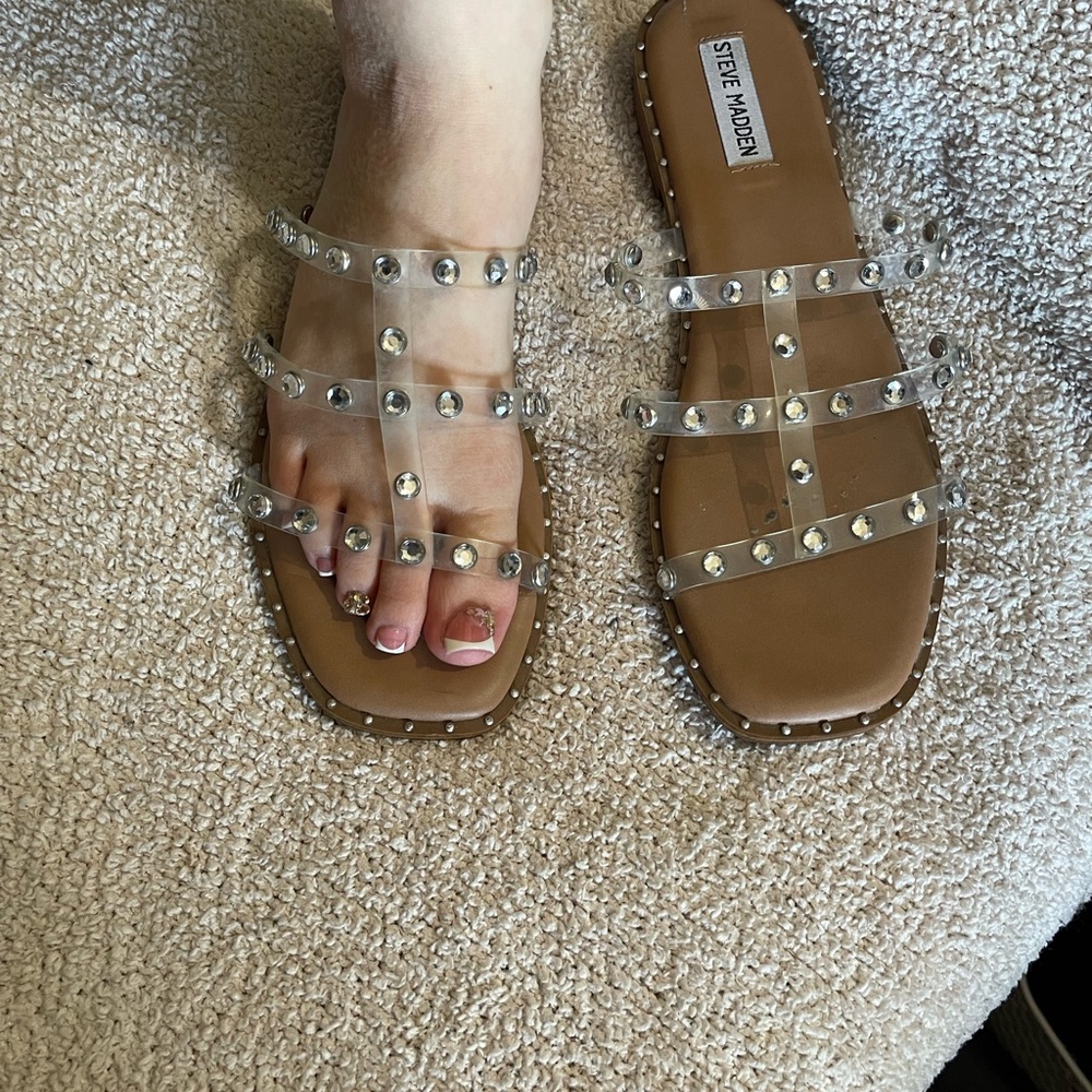 Steve Madden Silver Brown Sandals with Studded Straps